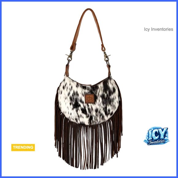 Genuine Full Grain Leather Handbag with Hair on Hide Accents